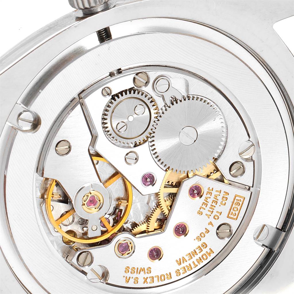 This image shows the intricate movement mechanism of the Rolex Cellini 4233 Men's White Gold Black Dial 4233 Men's White Gold Black Dial watch from the back view.