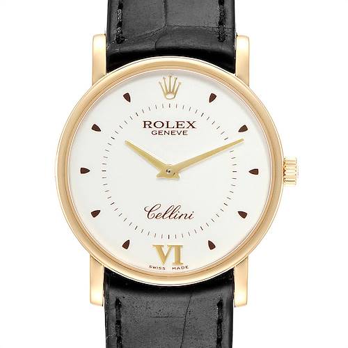 Photo of Rolex Cellini Classic Yellow Gold Brown Strap Mens Watch 5115 Box