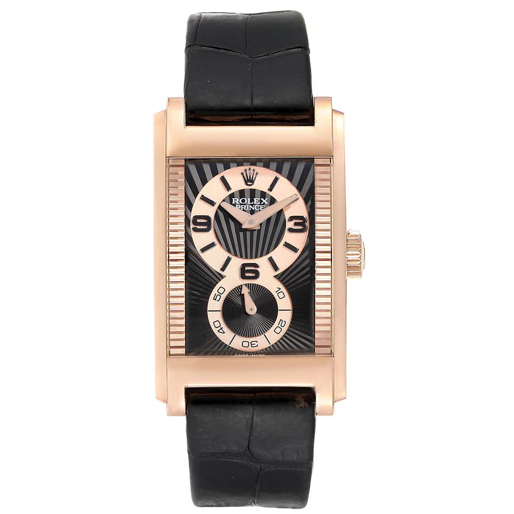 The image shows a front view of the Rolex Cellini 5442/5 Men's Rose Gold Black Dial 5442/5 Men's Rose Gold Black Dial watch, displaying its face, strap, and crown.