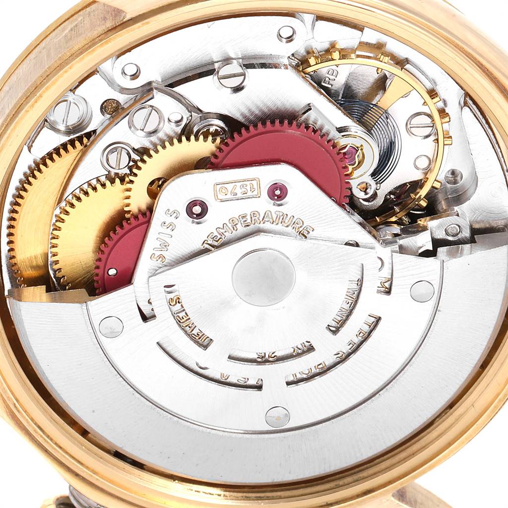 This image shows a close-up view of the internal mechanical components of the Rolex Cellini 1503 Men's Yellow Gold Champagne Dial 1503 Men's Yellow Gold Champagne Dial watch.