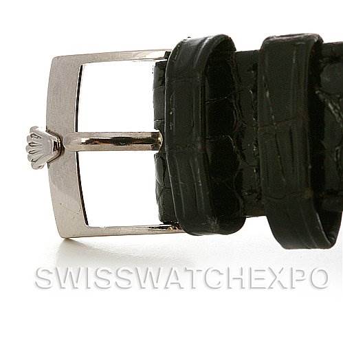 The image shows the buckle and part of the strap of a Rolex Cellini 5115/9 White Gold Silver Dial 5115/9 White Gold Silver Dial watch.