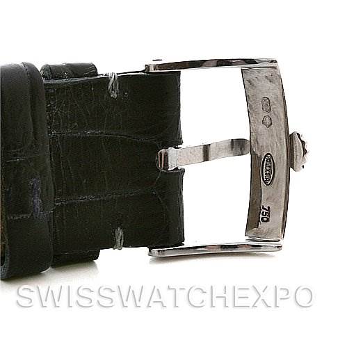 This image shows a close-up view of the clasp and strap of a Rolex Cellini 4233 White Gold White Dial 4233 White Gold White Dial watch.