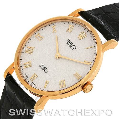 The image shows a Rolex Cellini 5112 Yellow Gold Beige Dial 5112 Yellow Gold Beige Dial watch from a frontal angle, highlighting the dial, hands, case, crown, and strap.