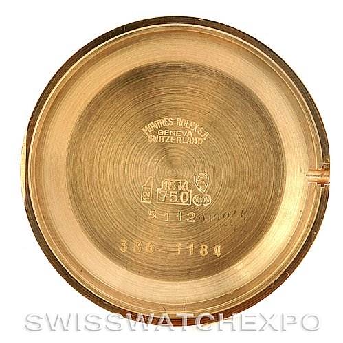 The image shows the inside of the case back of a Rolex Cellini 5112 Yellow Gold  5112 Yellow Gold  watch.