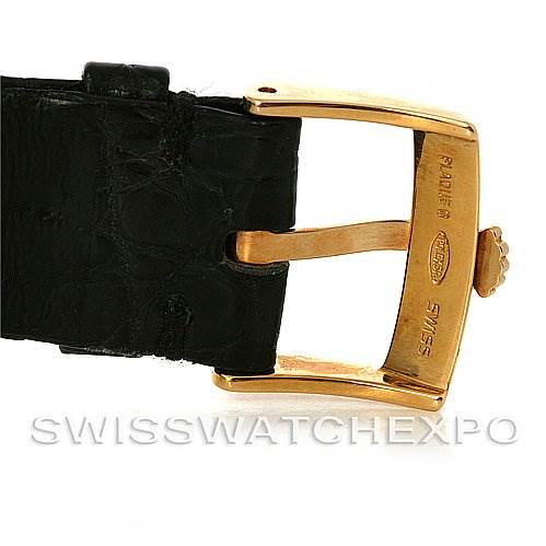 The image shows the buckle and end of the leather strap of a Rolex Cellini 4106 Men's Yellow Gold Blue Dial 4106 Men's Yellow Gold Blue Dial watch, viewed from the front and slightly angled to the side.