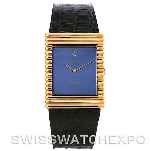 The watch is shown from a front angle, displaying the face, case, hands, and part of the strap of the Rolex Cellini 4012 Men's Yellow Gold Blue Dial 4012 Men's Yellow Gold Blue Dial model.