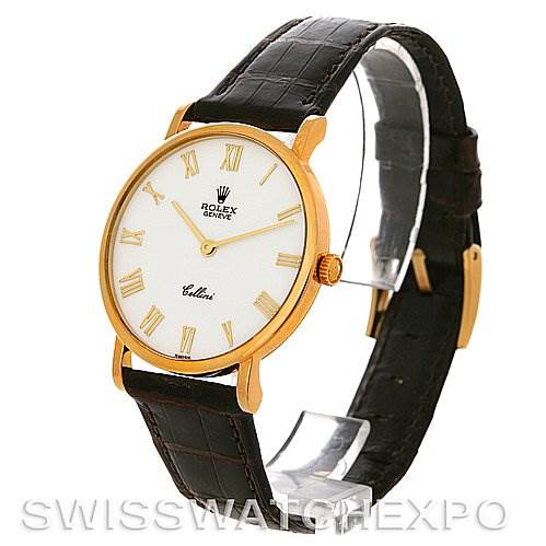 Rolex Cellini Classic 18k Yellow Gold Watch 5112 White Roman Dial SwissWatchExpo