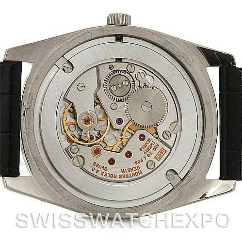 This image shows the back view of the Rolex Cellini 4233 Men's White Gold White Dial 4233 Men's White Gold White Dial model, highlighting its inner mechanical movement.