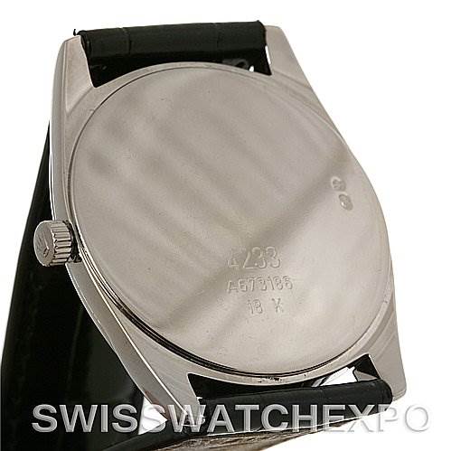 This image shows the back and side of a Rolex Cellini 4233 Men's White Gold White Dial 4233 Men's White Gold White Dial watch, highlighting the case back and part of the strap.