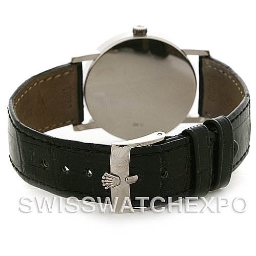 This image shows the back and strap buckle of a Rolex Cellini 5115 Men's White Gold Grey Dial 5115 Men's White Gold Grey Dial watch.