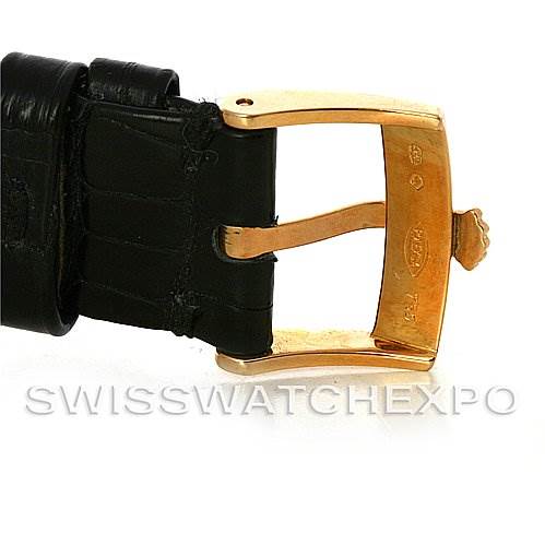 The image shows a side view of the buckle and leather strap of a Rolex Cellini 5115 Men's Yellow Gold Black Dial 5115 Men's Yellow Gold Black Dial watch.