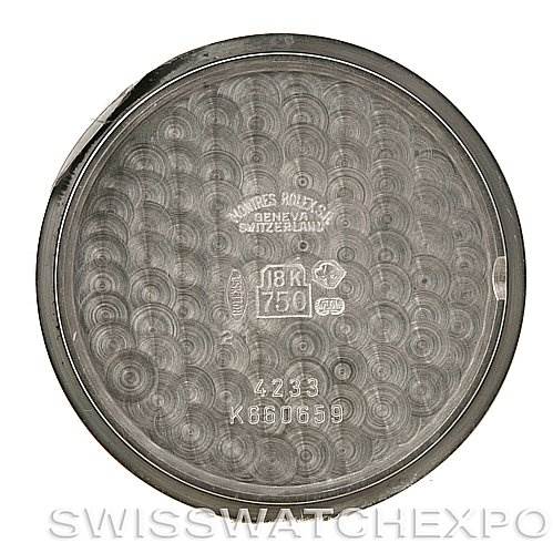 This image shows the inner case back of a Rolex Cellini 4233 Men's White Gold White Dial 4233 Men's White Gold White Dial watch.