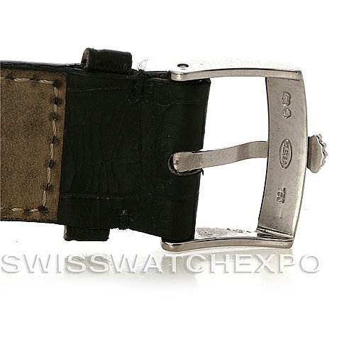 This image shows the buckle and leather strap portion of a Rolex Cellini 4233 Men's White Gold White Dial 4233 Men's White Gold White Dial watch at a close angle.