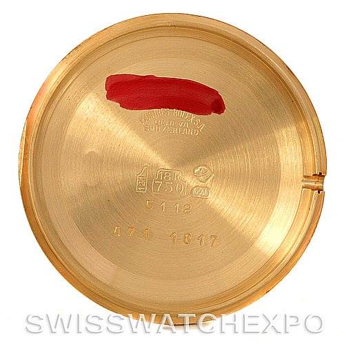 This image shows the inner case back of a Rolex Cellini 5112 Men's Yellow Gold White Dial 5112 Men's Yellow Gold White Dial watch, viewed directly from above.