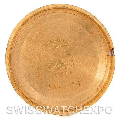 This is the inside view of the case back of a Rolex Cellini 4112 Yellow Gold White Dial 4112 Yellow Gold White Dial watch.