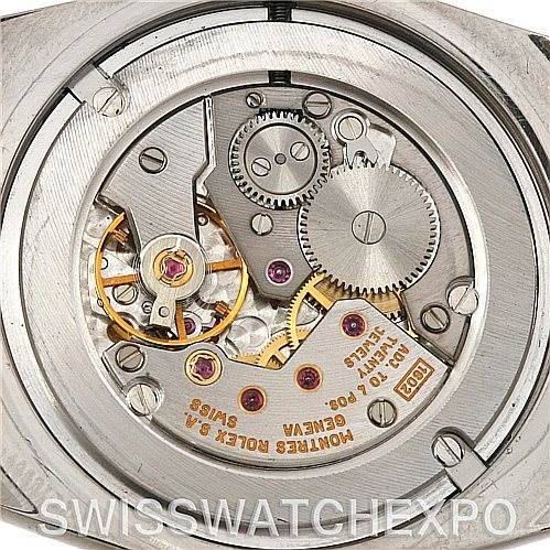 This is a close-up view of the movement and mechanical components of a Rolex Cellini 4233 Men's White Gold White Dial 4233 Men's White Gold White Dial watch.