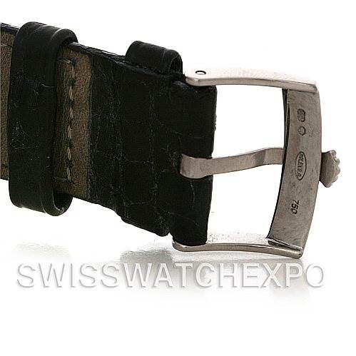 This image shows the buckle and end of the leather strap for a Rolex Cellini 4233 Men's White Gold White Dial 4233 Men's White Gold White Dial watch.