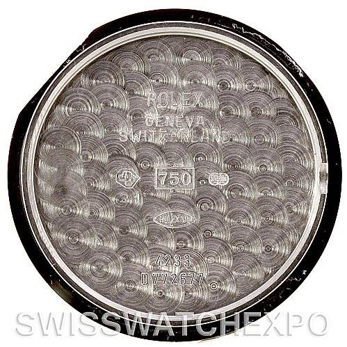 The image shows the inside case back of a Rolex Cellini 4233 Men
s White Gold White Dial 4233 Men
s White Gold White Dial watch, displaying hallmark stamps and model numbers.