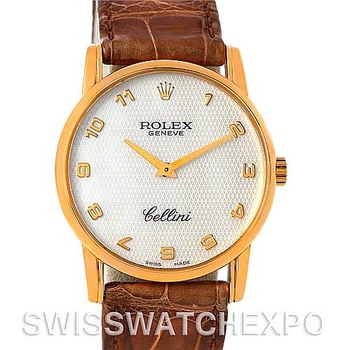 The image shows the face and strap of a Rolex Cellini 5116 Men's Yellow Gold Mother of Pearl Dial 5116 Men's Yellow Gold Mother of Pearl Dial watch, viewed from the front.