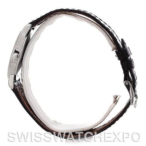 The image shows a side profile of the Rolex Cellini 5115 Men's White Gold Grey Dial 5115 Men's White Gold Grey Dial watch, displaying its case, crown, and leather strap.