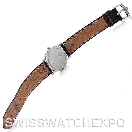 This image shows the back view of a Rolex Cellini 5115 Men's White Gold Grey Dial 5115 Men's White Gold Grey Dial watch with its leather strap laid flat and the buckle visible.