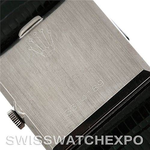This image shows the clasp and the back of the case of a Rolex Cellini 4014 Men's White Gold Black Dial 4014 Men's White Gold Black Dial model watch.
