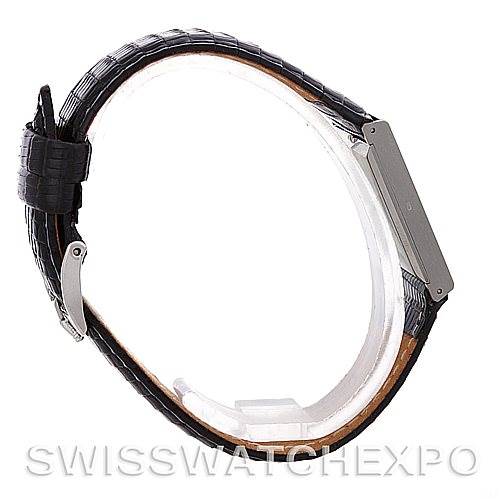 The image shows a side view of the Rolex Cellini 4014 Men's White Gold Black Dial 4014 Men's White Gold Black Dial watch, highlighting the case and leather strap.