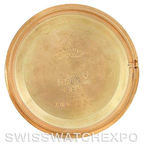 This image shows the inside case back of a Rolex Cellini 5112 Men's Yellow Gold Beige Dial 5112 Men's Yellow Gold Beige Dial model watch, featuring the Rolex brand markings and model numbers.