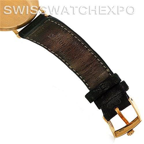 This image shows the strap and buckle of a Rolex Cellini 5112 Men's Yellow Gold Beige Dial 5112 Men's Yellow Gold Beige Dial watch at a slight diagonal angle.