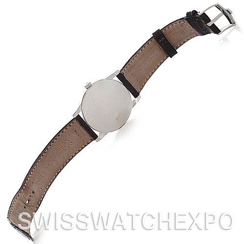 This image shows the back view of a Rolex Cellini 5116 Men's White Gold Black Dial 5116 Men's White Gold Black Dial watch, displaying the strap and clasp.