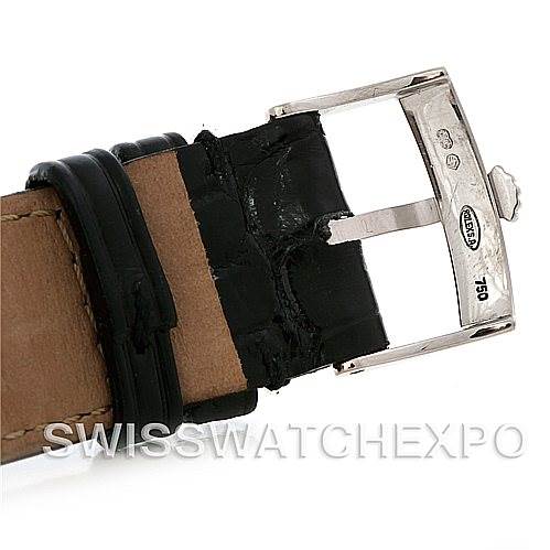 This image shows the clasp and part of the leather strap of a Rolex Cellini 4233 Men
s White Gold Black Dial 4233 Men
s White Gold Black Dial watch.