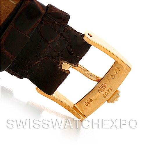 The image shows a close-up of the gold buckle and brown leather strap of a Rolex Cellini 5115 Men's Yellow Gold Beige Dial 5115 Men's Yellow Gold Beige Dial watch.