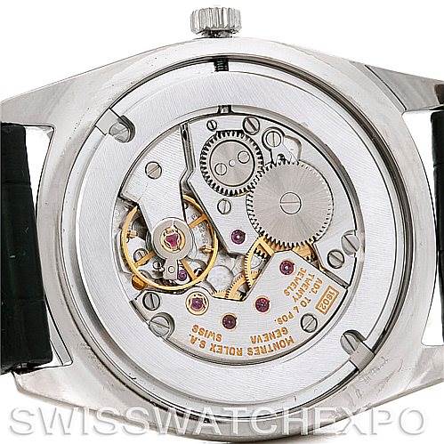 The image shows the back view of a Rolex Cellini 4233 Men's White Gold White Dial 4233 Men's White Gold White Dial watch, highlighting its movement and internal components.