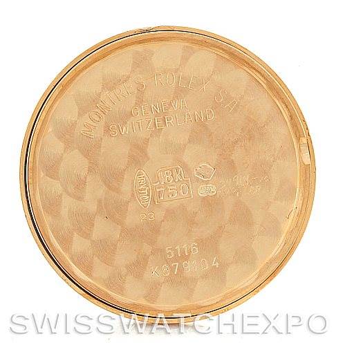 This image shows the inside case back of a Rolex Cellini 5116 Men
s Yellow Gold Beige Dial 5116 Men
s Yellow Gold Beige Dial watch.