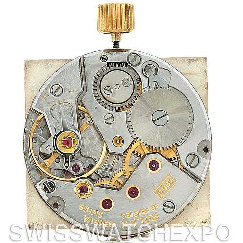 This image shows the internal mechanical movement of a Rolex Cellini 4015 Men's Yellow Gold White Dial 4015 Men's Yellow Gold White Dial watch from a top-down angle.