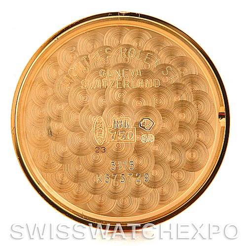 This image shows the inside case back of a Rolex Cellini 5115 Men's Yellow Gold Black Dial 5115 Men's Yellow Gold Black Dial watch.