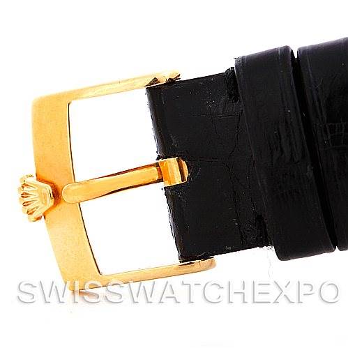The image shows the buckle and strap of a Rolex Cellini 5116 Men's Yellow Gold Black Dial 5116 Men's Yellow Gold Black Dial watch from a side angle.