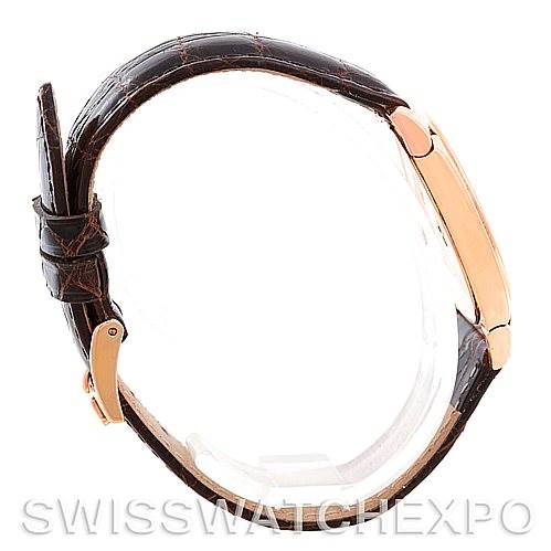 The image shows a side profile of a Rolex Cellini 5320/5 Rose Gold White Dial 5320/5 Rose Gold White Dial watch, highlighting the leather strap and the edge of the case.