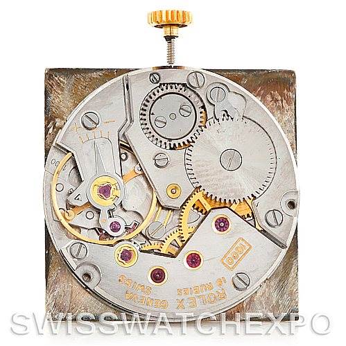 This image shows the intricate internal mechanism of the Rolex Cellini 4017 Men's Yellow Gold Champagne Dial 4017 Men's Yellow Gold Champagne Dial watch, viewed from the back.