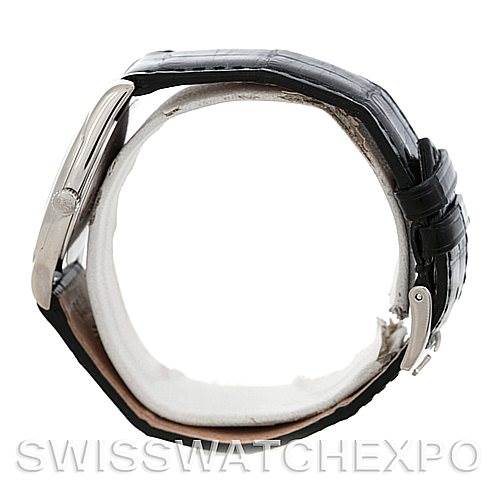 The image shows a Rolex Cellini 4233 Men's White Gold White Dial 4233 Men's White Gold White Dial watch from a side view highlighting the strap, clasp, and part of the case.