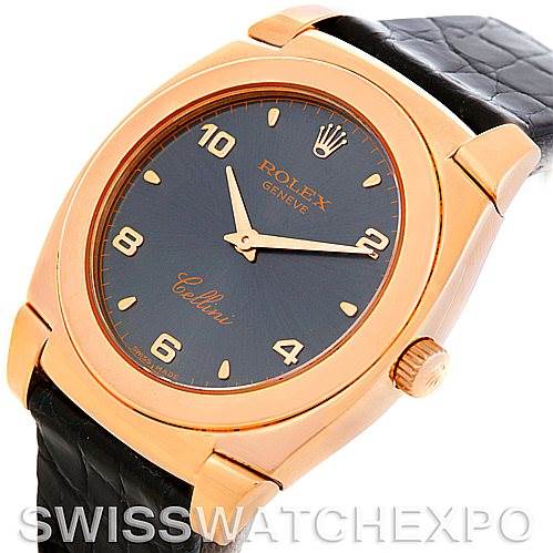 This is a close-up image of the Rolex Cellini 5320/5 Rose Gold Grey Dial 5320/5 Rose Gold Grey Dial watch, showing the dial, case, and crown from an angled viewpoint.