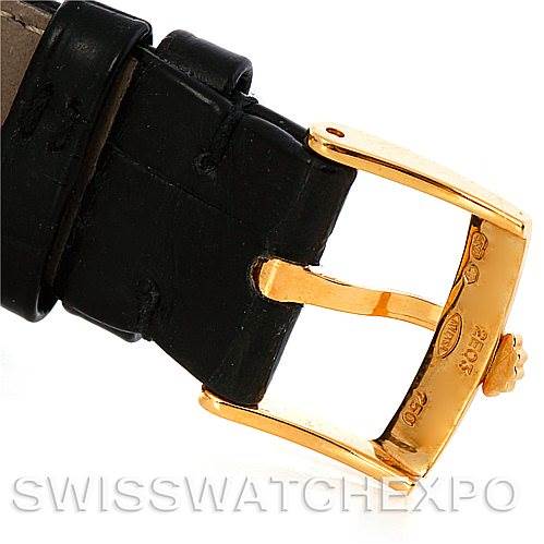 This image shows the buckle and strap of a Rolex Cellini 5116 Men's Yellow Gold Champagne Dial 5116 Men's Yellow Gold Champagne Dial model watch from a side angle.