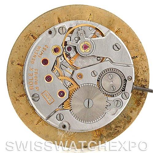 This image shows the internal mechanical movement of a Rolex Cellini 3804 Men's Yellow Gold Champagne Dial 3804 Men's Yellow Gold Champagne Dial watch from an overhead angle.