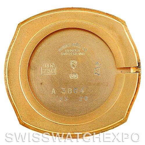 The image shows the back case of a Rolex Cellini 3804 Men's Yellow Gold Champagne Dial 3804 Men's Yellow Gold Champagne Dial watch, displaying its model number and certification engravings.