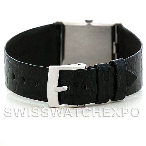 The image shows the buckle and black strap of a Rolex Cellini 4014 Men's White Gold Black Dial 4014 Men's White Gold Black Dial watch from the rear angle.