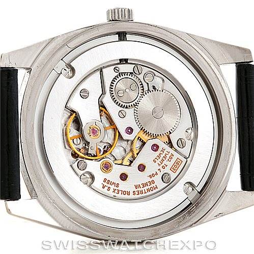 This image shows the back view of a Rolex Cellini 4233 Men's White Gold Black Dial 4233 Men's White Gold Black Dial model watch, displaying its internal mechanical movement.