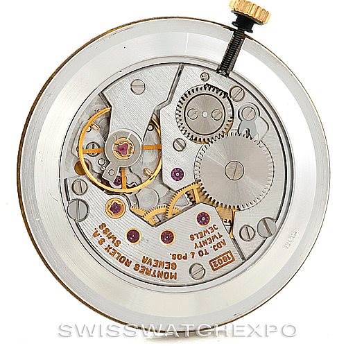 This image shows the internal mechanism of a Rolex Cellini 5112 Men's Yellow Gold White Dial 5112 Men's Yellow Gold White Dial model watch from a top-down angle.