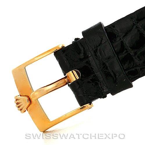 This image shows a close-up of the buckle and strap of a Rolex Cellini 5112 Men's Yellow Gold Beige Dial 5112 Men's Yellow Gold Beige Dial watch.