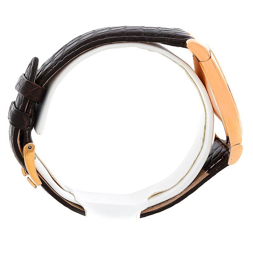 The image shows a side view of a Rolex Cellini 5330 Men's Rose Gold Grey Dial 5330 Men's Rose Gold Grey Dial watch, highlighting its strap, clasp, and case.