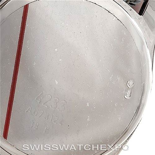 The image shows the back case of a Rolex Cellini 4233 Men's White Gold White Dial 4233 Men's White Gold White Dial watch with engraving and serial number details.